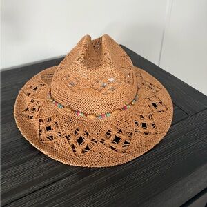 Cappelli Straworld Brown Straw Hat with Colorful Beads